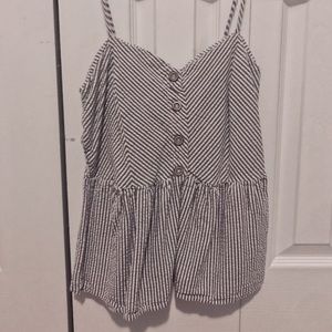 Blue and white striped buttons tank top